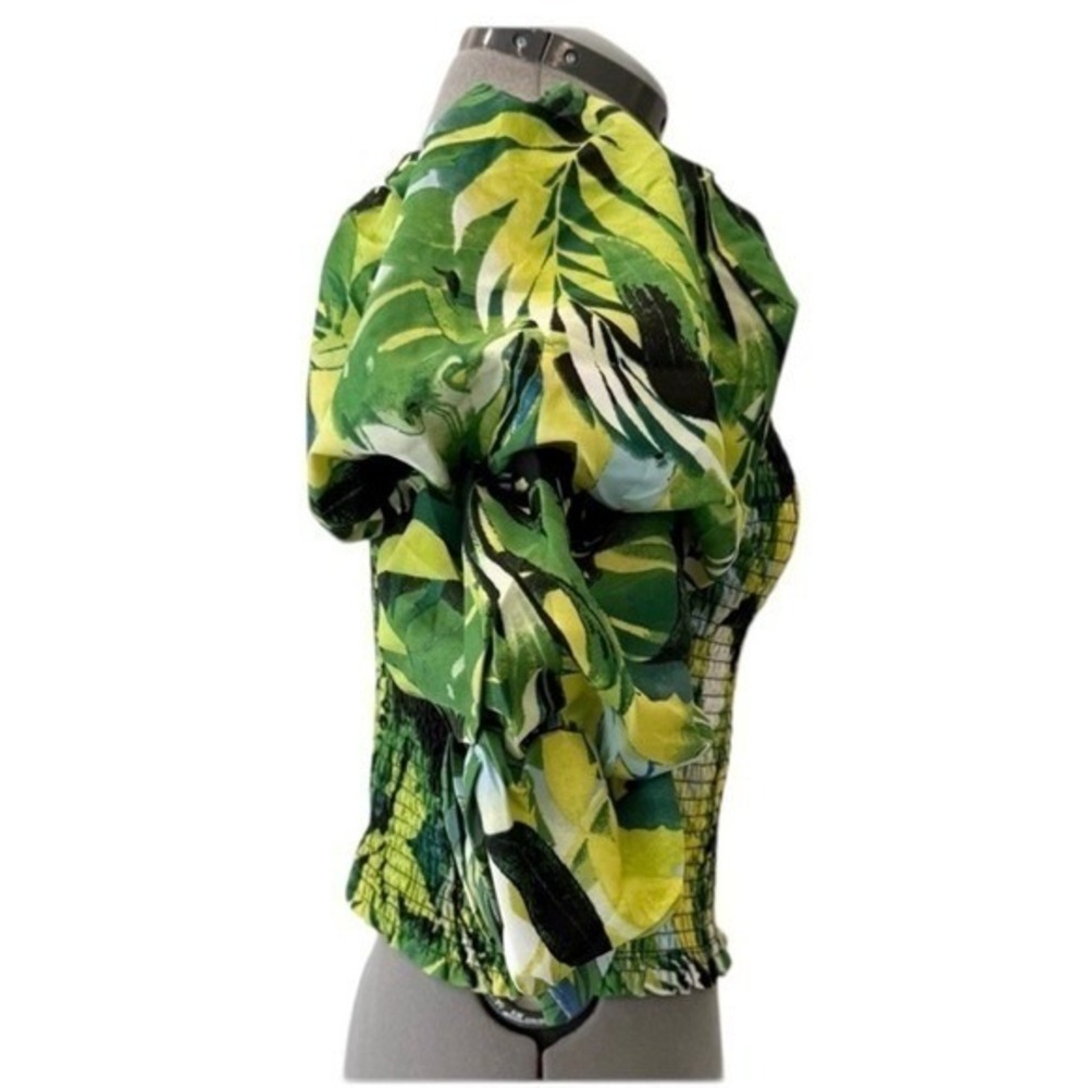 Live 4 Truth Green Tropical Palm Print Smocked Tiered Puff Sleeve Crop Top S - Picture 8 of 9